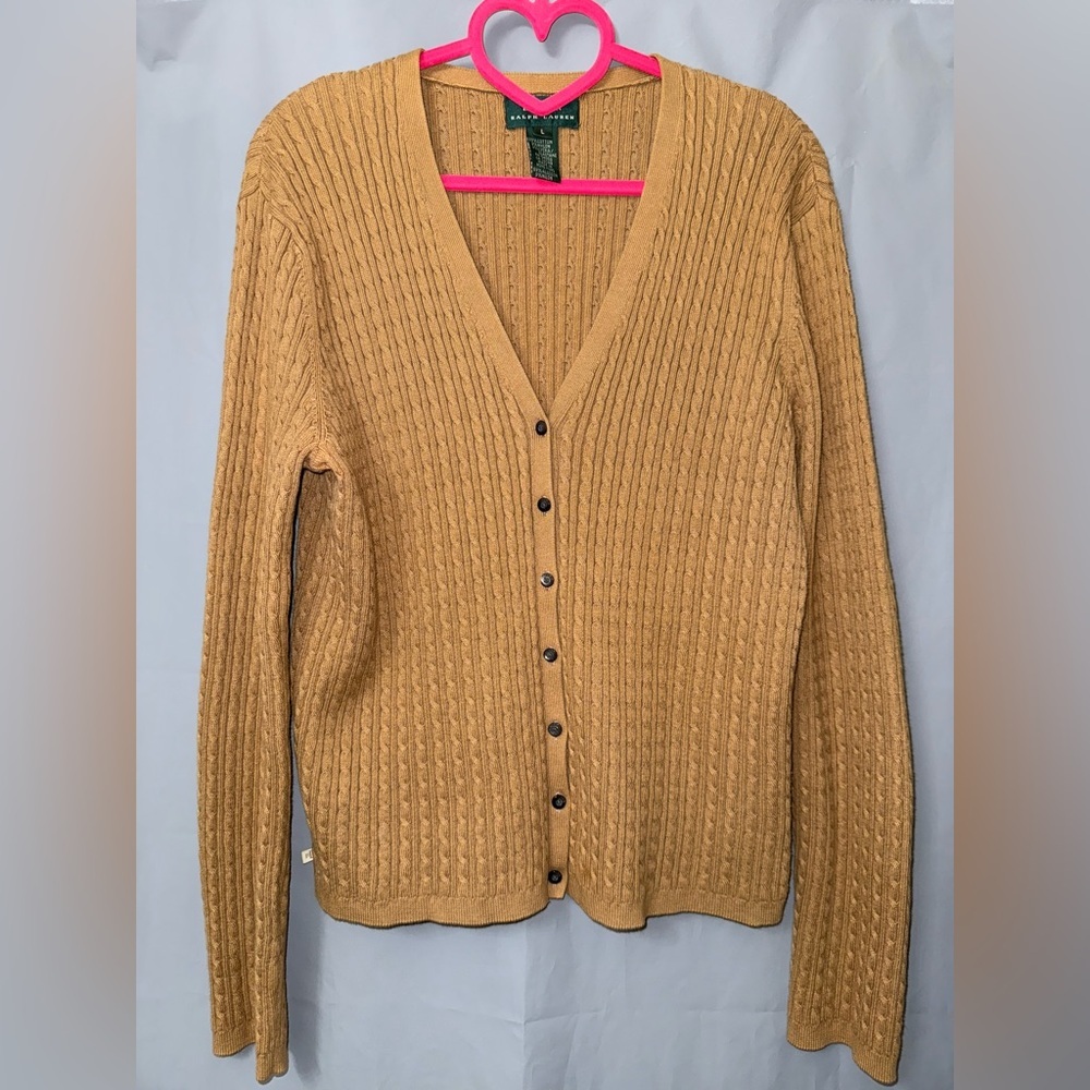RALPH LAUREN cable knit cardigan sweater size L